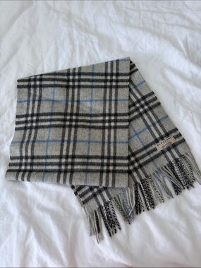 Men’s Burberry Grey & Blue Check Cashmere Scarf